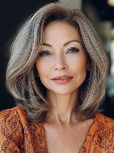 Grey Wigs For Older Ladies 14" Bobs Shoulder Length Synthetic Wigs