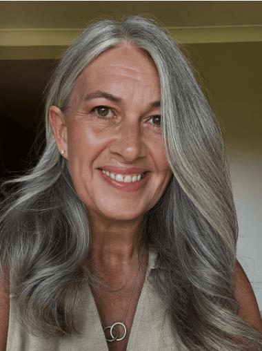 Long Dark Grey Wig Remy Human Hair 18" Lace Front Layered Wigs