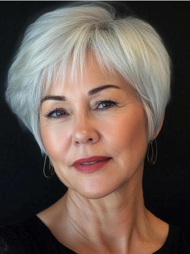 Silver Grey Short Hairstyles Wig Monofilament Straight With Bangs Wigs