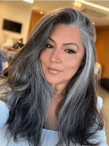 Grey Wig Human Hair Wigs Long 20" Layered Monofilament Wigs