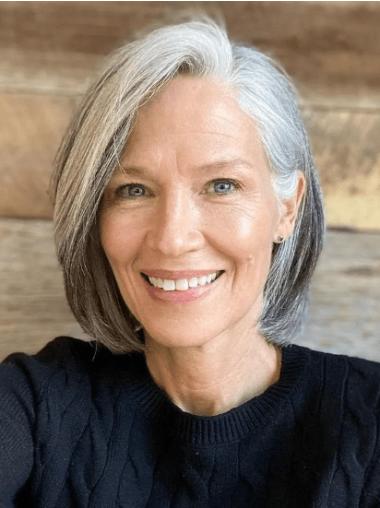 Synthetic Grey Hair Wigs Bobs 10" Lace Front Straight Chin Length Wigs