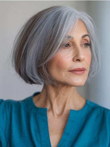 Grey Wig 10" Bobs Chin Length Remy Human Hair Wigs