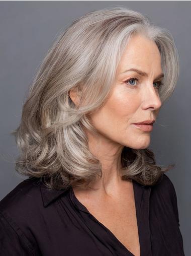 Ladies Grey Wigs Layered 14" Monofilament Wavy Shoulder Length Wigs