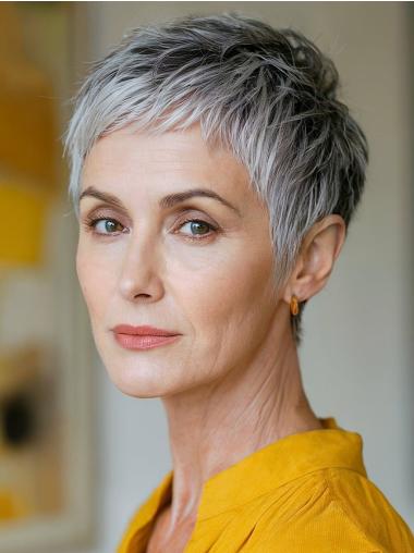 Ladies Short Grey Wigs Monofilament Straight Boycuts Synthetic Wigs
