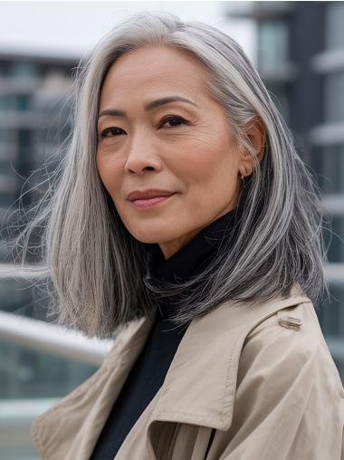 Grey Wig Medium Monofilament 14" Remy Human Hair Bobs Wigs