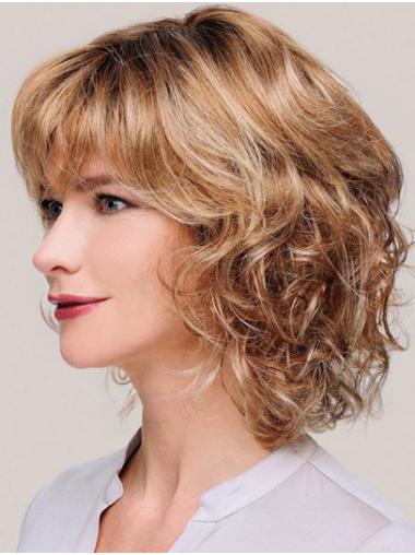 Curly 12" Blonde Monofilament With Bangs Synthetic Wigs For Women