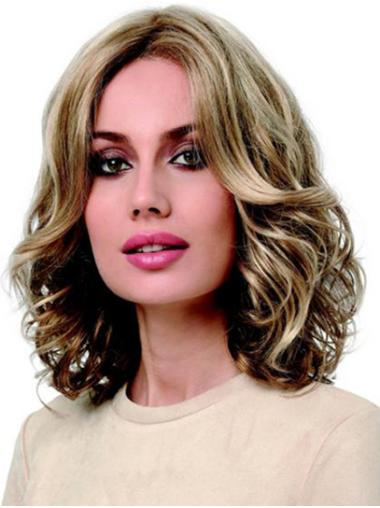 12" Curly Blonde Synthetic Without Bangs Medium Length Wigs