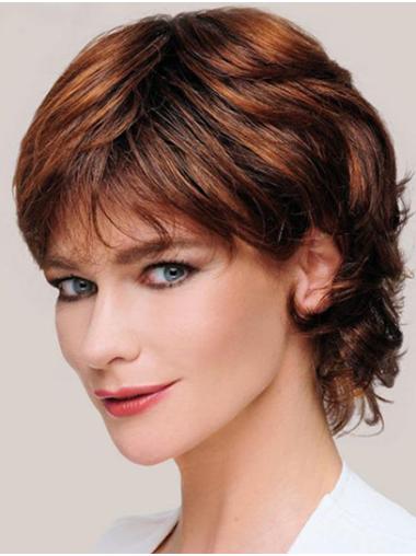 Curly 6" Copper Monofilament Layered Ladies Short Wigs