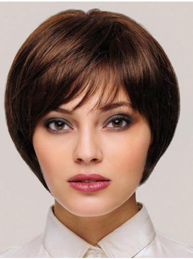 Straight 8" Brown Monofilament With Bangs Womens Short Wigs