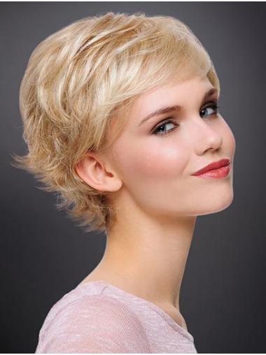 Wavy 6" Blonde Monofilament Boycuts Best Short Wigs