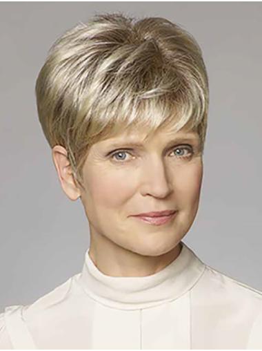 Straight 6" Platinum Blonde Monofilament Boycuts Ladies Short Wigs