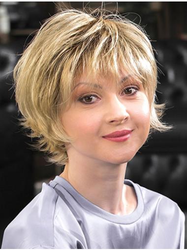 10" Wavy Blonde Synthetic With Bangs Women Medium Wigs