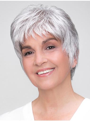 Straight 8" Grey 100% Hand-tied Boycuts Synthetic Wigs Good Quality