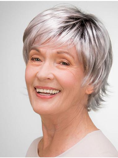 100% Hand-tied 8" Short Synthetic Layered Elderly Women Wigs
