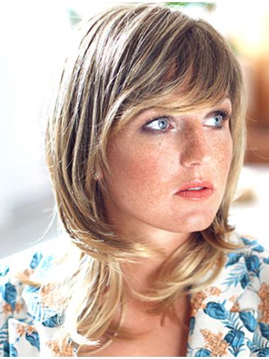 14" Shoulder Length Blonde Synthetic Layered Hand Made Wigs