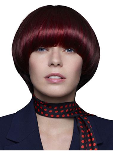 Chin Length 100% Hand-tied 10" Red Wigs Bobs