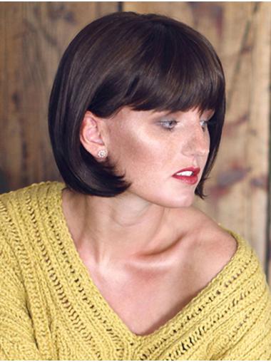 Straight 10" Chin Length Synthetic Black Monofilament Wigs