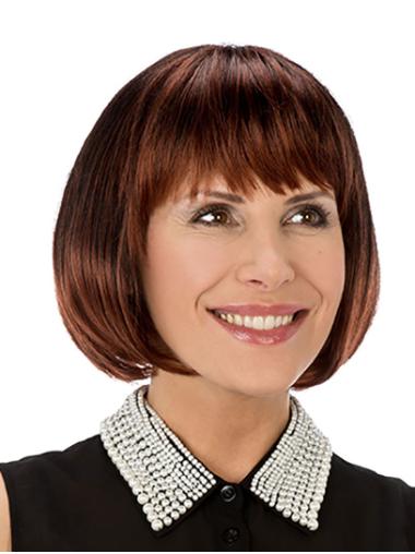 Straight 10" Chin Length Synthetic Copper Monofilament Wigs For Women