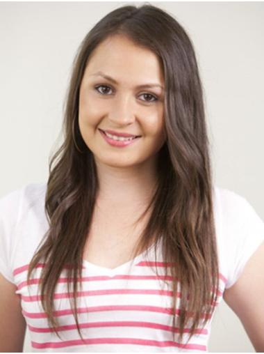 Without Bangs Capless Long Brown 16" Remy Human Hair Wigs