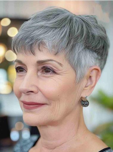 Grey Wigs Boycuts 6" Straight Remy Human Hair Short Monofilament Wigs