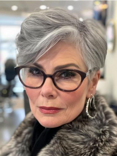 Grey Wigs Boycuts 6" Straight Remy Human Hair Short Lace Front Wigs