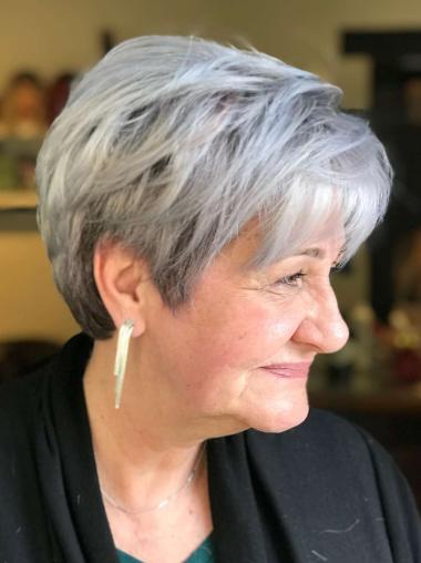 Grey Wig Straight Boycuts 8" Synthetic Short Lace Front Wigs