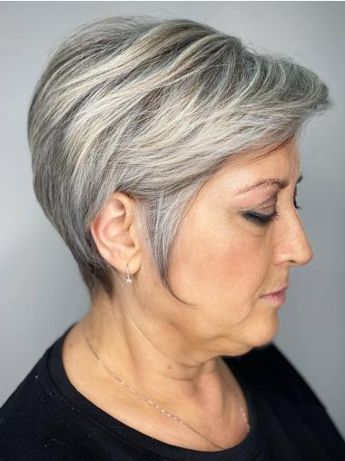 Grey Wig Straight Boycuts 8" Synthetic Short Lace Front Wigs