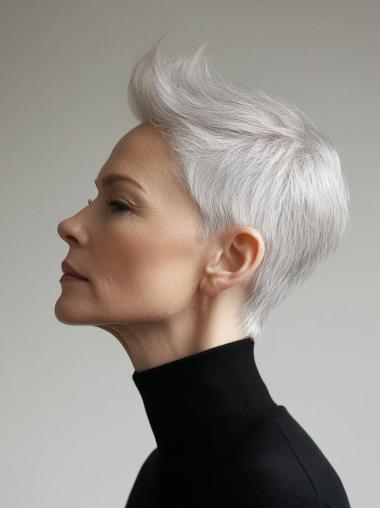 Grey Wigs For Older Ladies Synthetic 8" Straight Monofilament Short Wigs