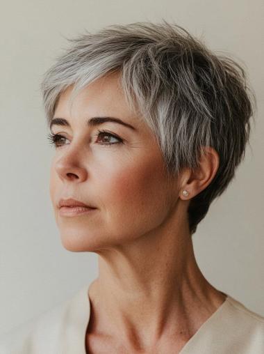 Grey Wigs For Older Ladies Synthetic 8" Straight Lace Front Short Wigs