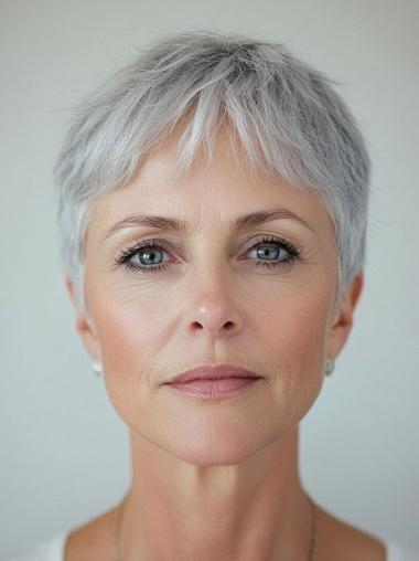 Grey Wigs For Older Ladies Synthetic 6" Straight Monofilament Short Wigs