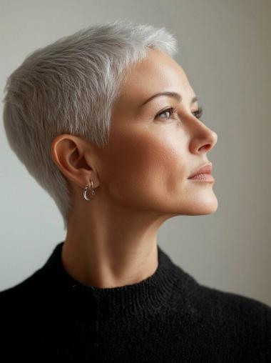 Grey Hair Wigs Short 4" Monofilament Boycuts Straight Synthetic Wigs