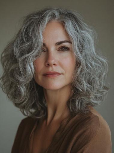 Grey Hair Wigs Shoulder Length 12" Lace Front Bobs Wavy Remy Human Hair Wigs