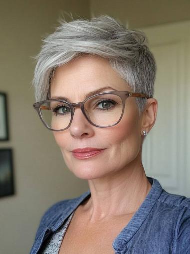 Short Grey Wigs Straight 6" Synthetic Boycuts Lace Front Wigs