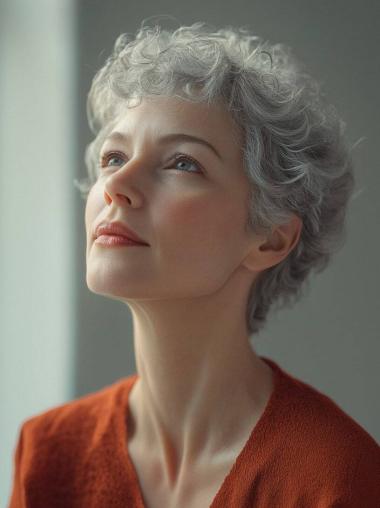 Short Grey Wigs Curly 8" Synthetic Boycuts Lace Front Wigs