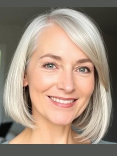 Grey Hair Wig Bobs Shoulder Length Synthetic 12" Straight Lace Front Wigs