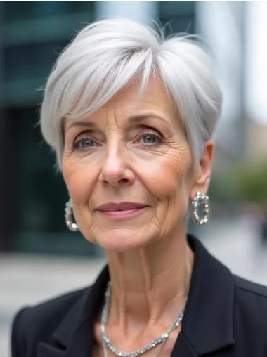 Short Grey Wigs Straight 6" Synthetic Boycuts Lace Front Wigs