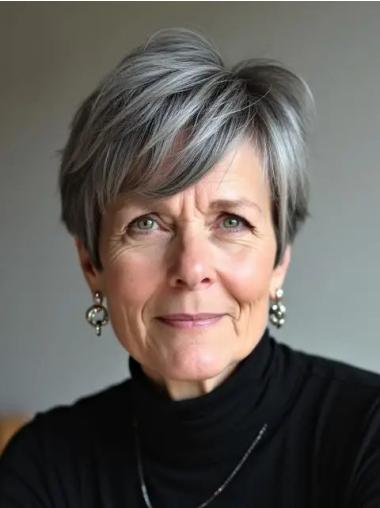 Short Grey Wigs Straight 6" Synthetic Boycuts Monofilament Wigs