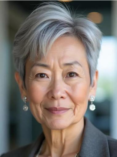 Short Grey Wigs Straight 6" Synthetic Boycuts Lace Front Wigs