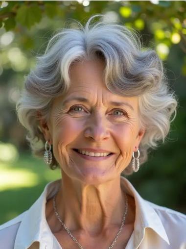 Grey Wigs Human Hair Short Boycuts 8" Wavy Monofilament Wigs