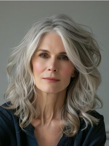 Long Grey Wig Wavy Layered 16" Synthetic Lace Front Wigs