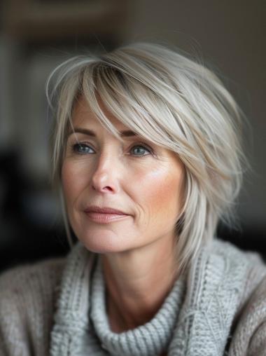 Silver Grey Human Hair Wigs Chin Length 10" Bobs Lace Front Straight Wigs