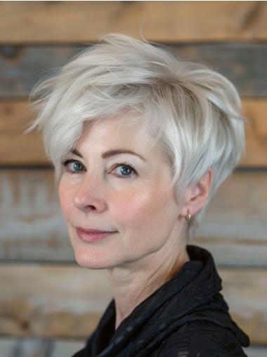 Grey Short Wigs 8" Straight Boycuts Lace Front Synthetic Wigs