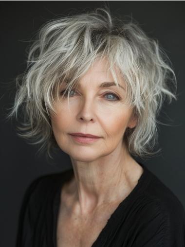 Human Hair Grey Wigs Short Bobs Straight 8" Lace Front Wigs