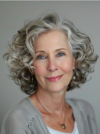 Grey Curly Wig Lace Front Synthetic 8" Short Bobs Wigs