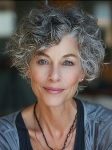 Grey Curly Wig Monofilament Synthetic 8" Short Bobs Wigs