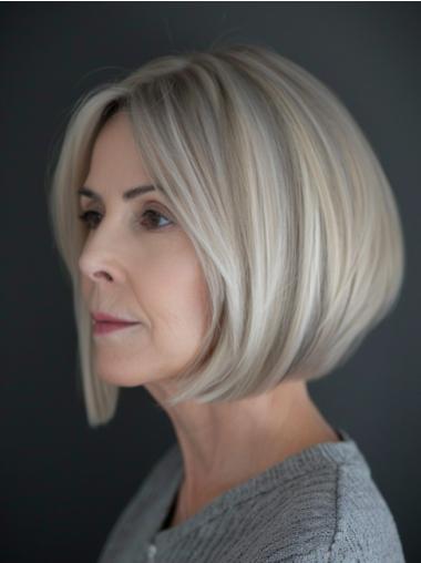 Human Hair Grey Wigs Chin Length Bobs Straight 10" Lace Front Wigs