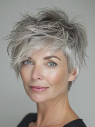 Human Hair Grey Wigs Short Boycuts Straight 6" Lace Front Wigs