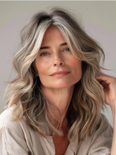 Long Grey Wig Wavy Layered 16" Synthetic Monofilament Wigs