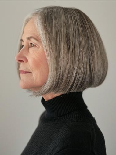 Grey Wigs For Seniors 10" Bobs Lace Front Chin Length Synthetic Wigs
