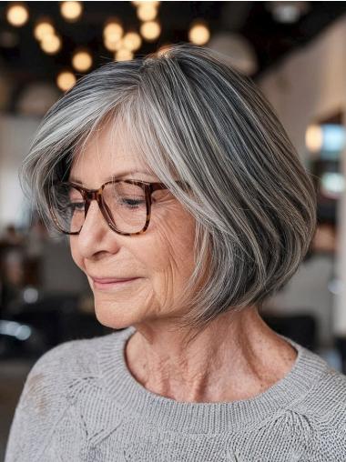 Grey Wigs For Seniors 10" Bobs Lace Front Chin Length Synthetic Wigs